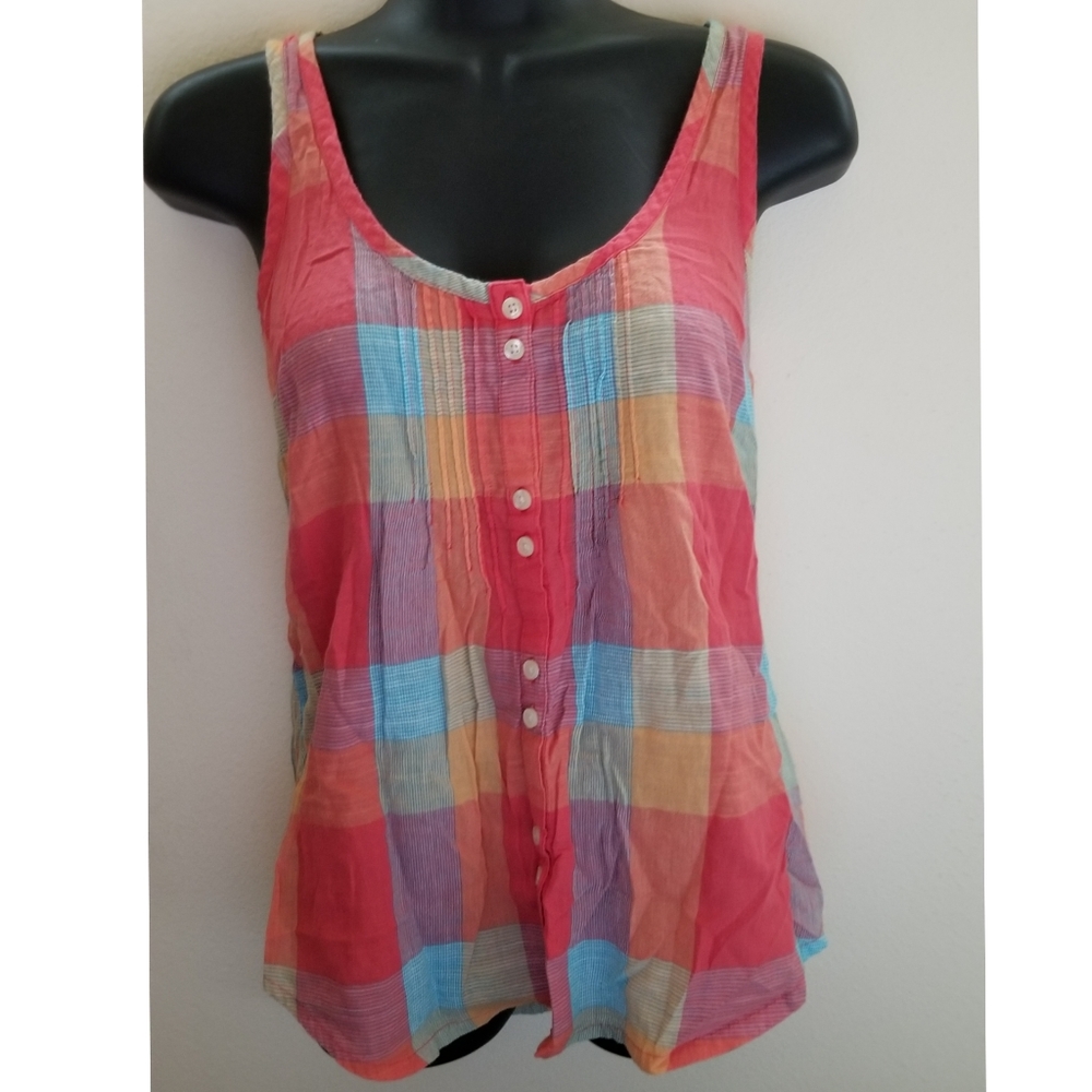 Multicolored Plaid Racerback Tank Top size Small